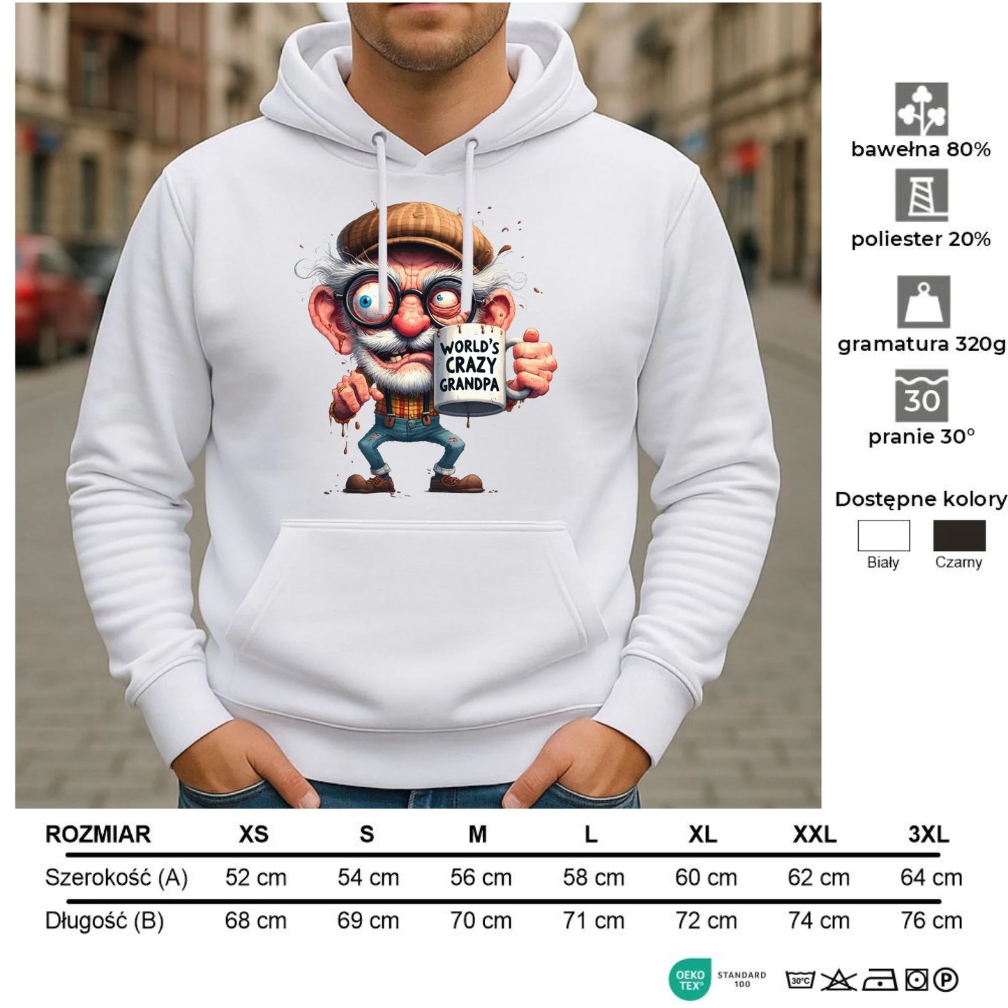 Bluza z kapturem dla dziadka - Crazy grandpa D38 - StoryCups.pl
