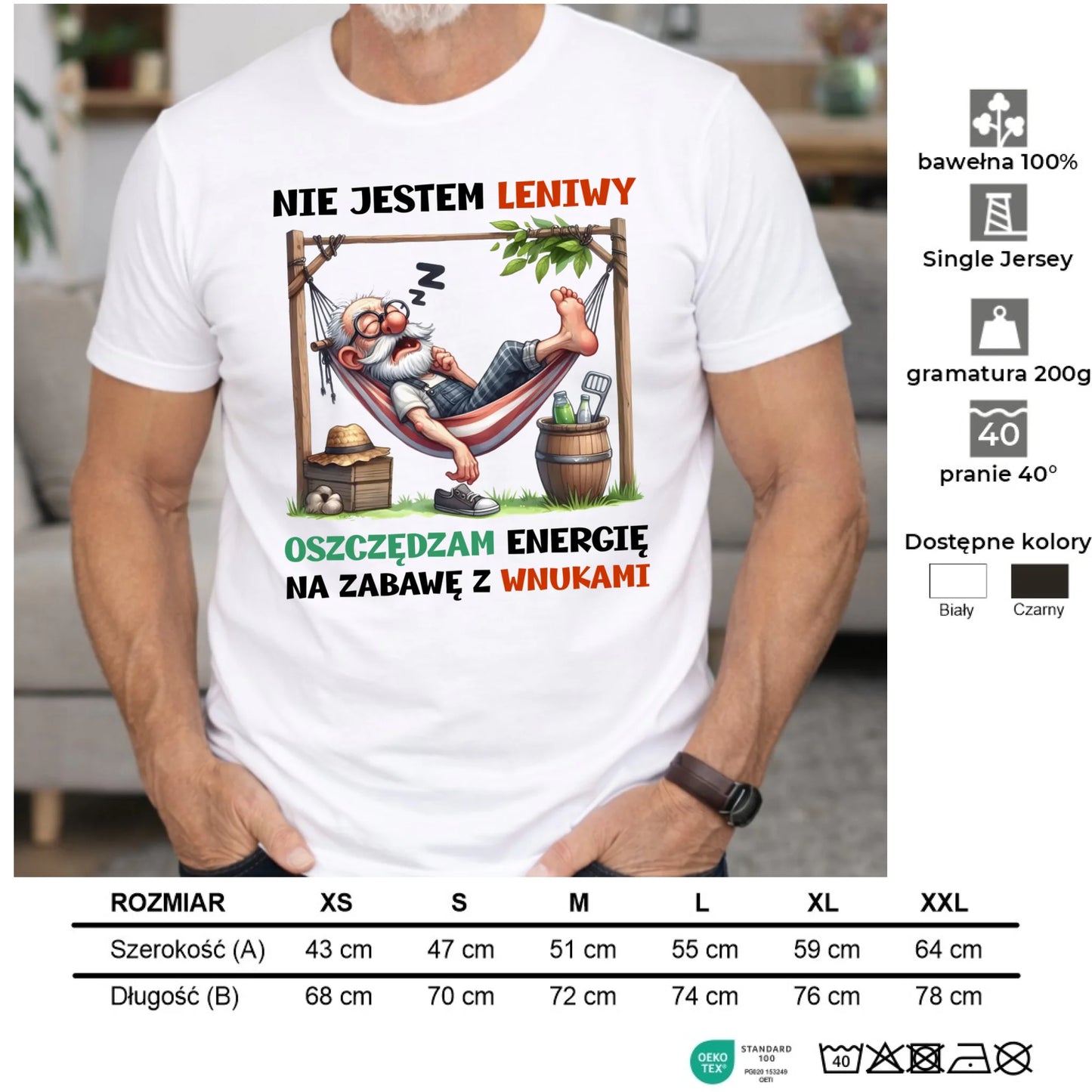 Koszulka dla dziadka - Nie jestem leniwy oszczędzam energię D39 - StoryCups.pl