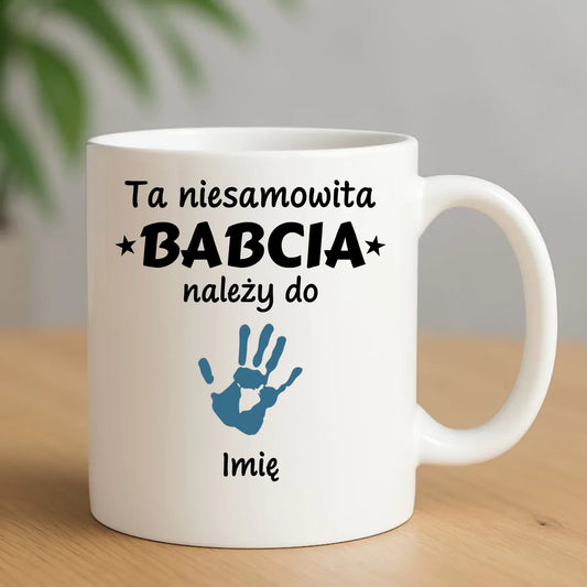 Kubek dla babci – Babcia należy do wnuków 1–6 imion – personalizowany B33