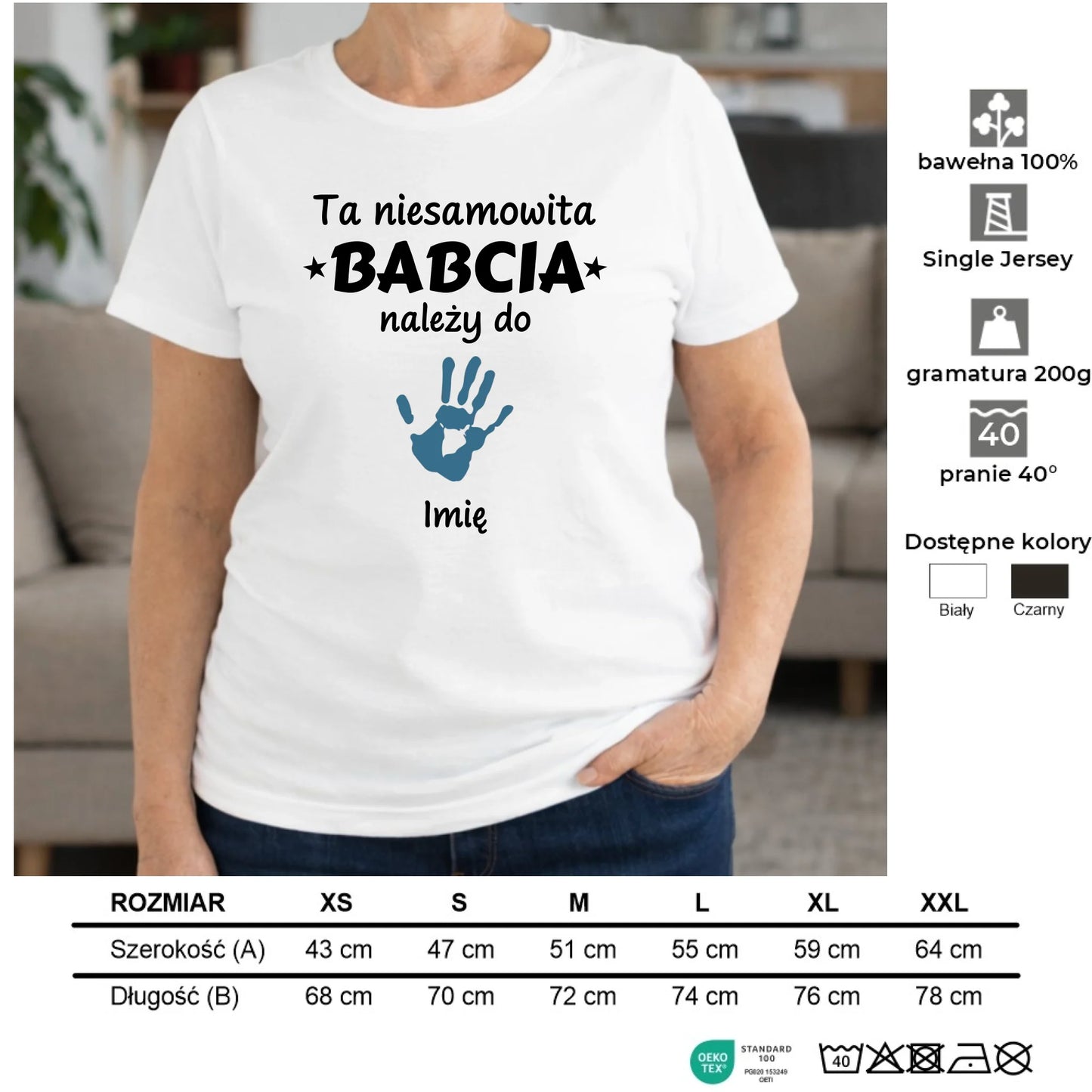 Koszulka dla babci - Babcia należy do wnuków 1–6 imion – personalizowana B33