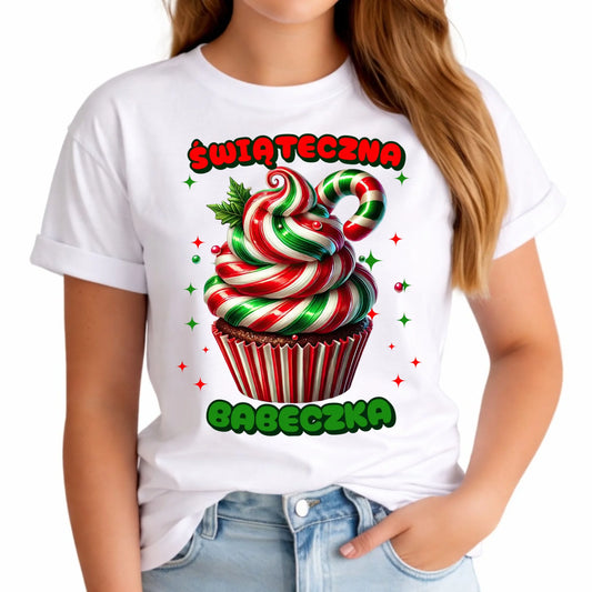 Koszulka damska świąteczna - prezent dla niej na święta Świąteczna babeczka BN155 - StoryCups.pl
