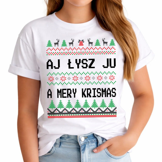Koszulka damska świąteczna - Aj łysz ju a mery krismas BN12 - StoryCups.pl