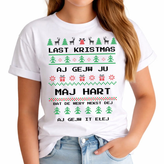 Koszulka damska świąteczna - Last kristmas aj gejw ju maj hart BN13 - StoryCups.pl