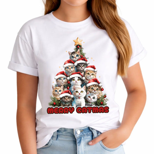 Koszulka damska świąteczna - Kocia choinka Merry Catmas BN20 - StoryCups.pl