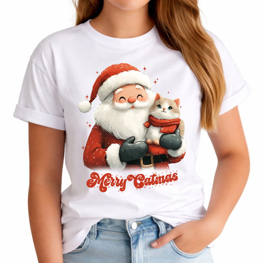 Koszulka damska świąteczna - prezent dla kociary - Merry Catmas BN38 - StoryCups.pl