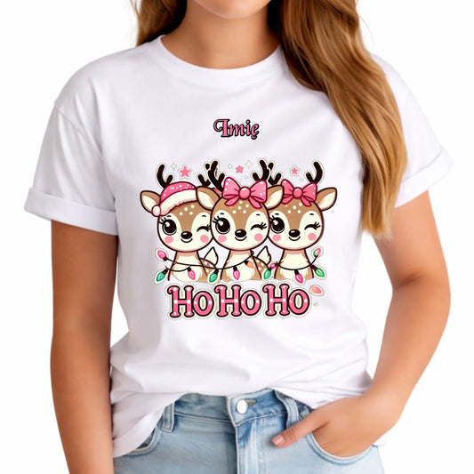Koszulka damska świąteczna - Ho ho ho Słodkie reniferki - personalizowana BN49 - StoryCups.pl