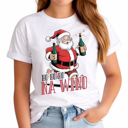 Koszulka damska świąteczna - Mikołaj Ho ho ho na wino BN61 - StoryCups.pl