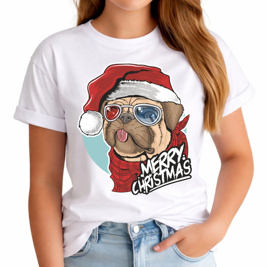 Koszulka damska świąteczna - Mops Merry Christmas BN62 - StoryCups.pl