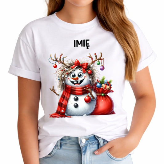 Koszulka damska świąteczna - Bałwanek - personalizowana BN70 - StoryCups.pl
