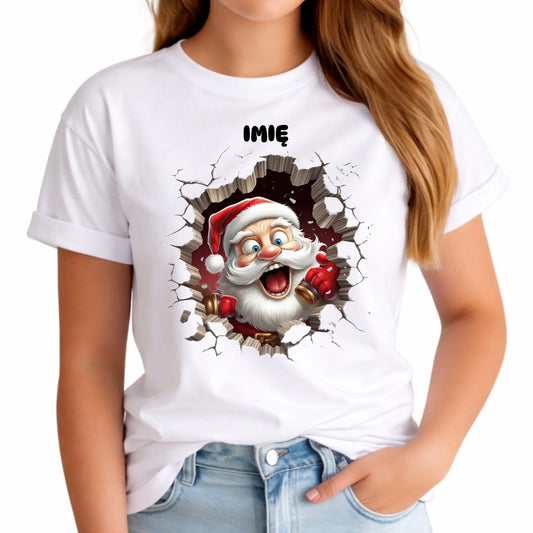 Koszulka damska świąteczna - Mikołaj 3D - personalizowana BN85 - StoryCups.pl