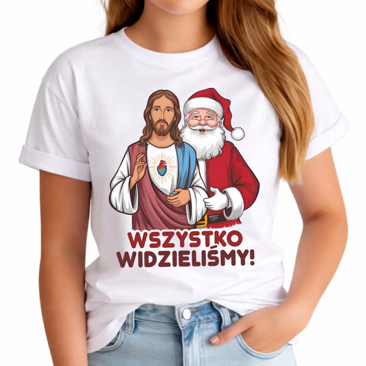 Koszulka damska świąteczna - Jezus i Mikołaj Wszystko widzieliśmy BN89 - StoryCups.pl