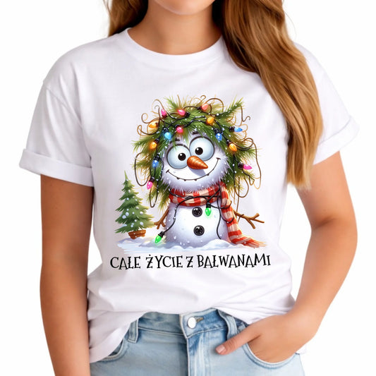 Koszulka damska świąteczna - Całe życie z bałwanami BN125 - StoryCups.pl