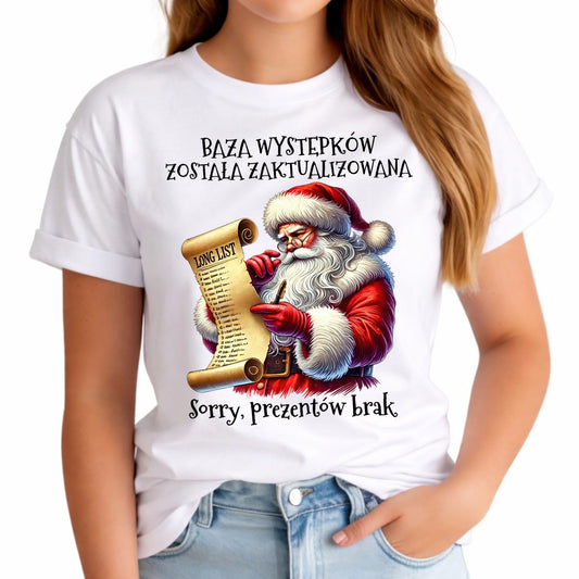 Koszulka damska świąteczna z Mikołajem - Prezentów brak BN07 - StoryCups.pl