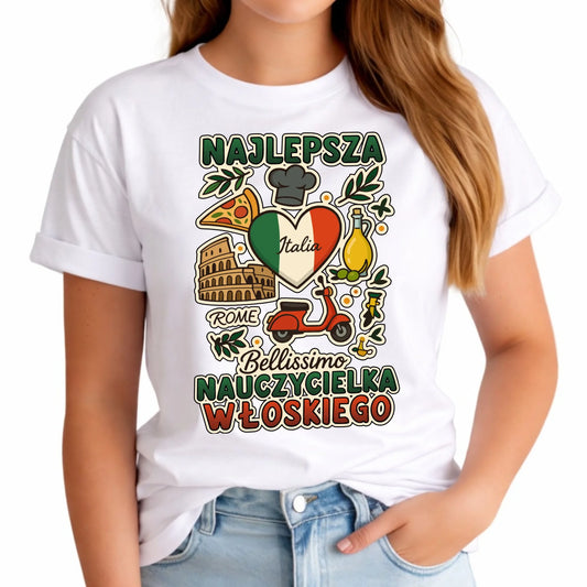 Koszulka damska dla nauczycielki - Najlepsza nauczycielka włoskiego N56 - StoryCups.pl