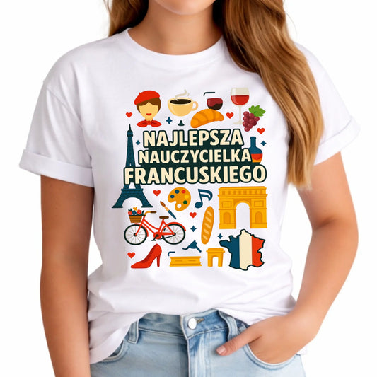Koszulka damska dla nauczycielki - Najlepsza nauczycielka francuskiego N58 - StoryCups.pl