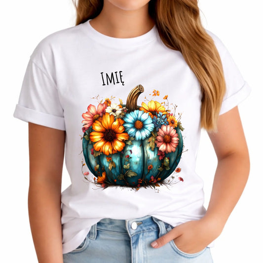 Koszulka damska jesienna - Kwiatowa dynia - personalizowana JS27 - StoryCups.pl