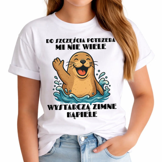 Koszulka damska - prezent dla morsa - Do szczęścia potrzeba mi nie wiele HM06 - StoryCups.pl