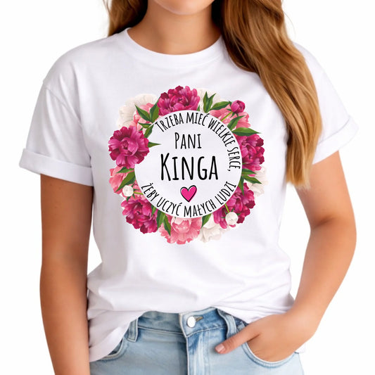 Koszulka damska dla nauczycielki - Trzeba mieć wielkie serce - personalizowana N18 - StoryCups.pl