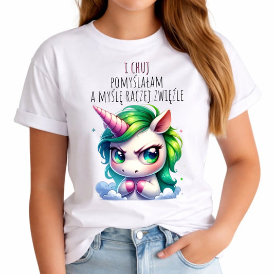 Koszulka damska z jednorożcem – I ch*j pomyślałam – bez cenzury DZ12 - StoryCups.pl