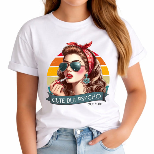 Koszulka damska – Cute but psycho - w stylu retro DZ09 - StoryCups.pl