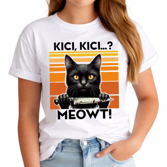 Koszulka damska - Kot z nożem - Kici, kici... MEOWT! HL17 - StoryCups.pl