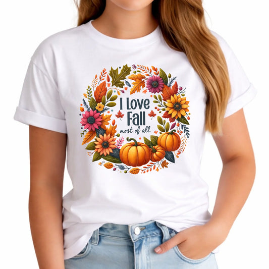 Koszulka damska jesieniara - Kocham jesień - dynia z liśćmi JS03 - StoryCups.pl