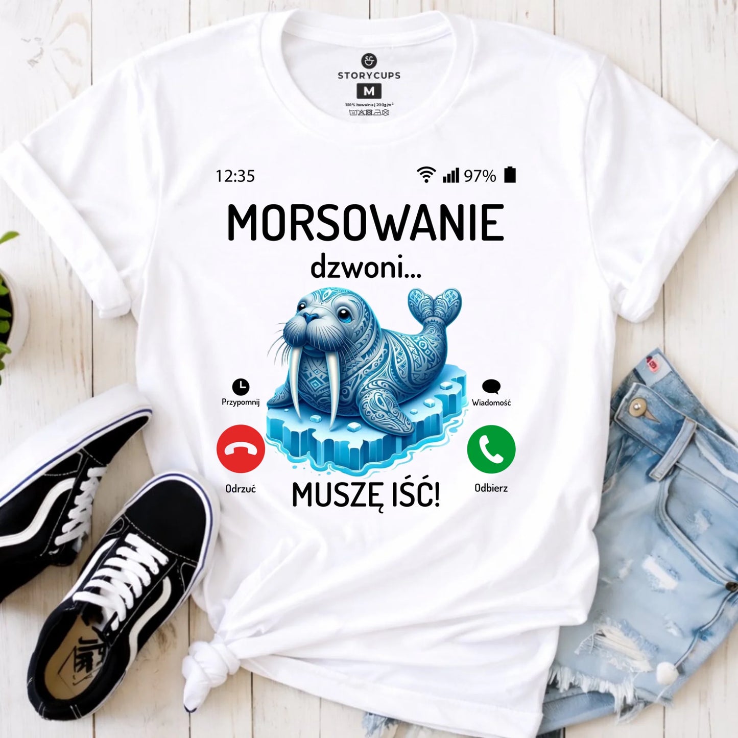 Koszulka damska - prezent dla morsa - Morsowanie dzwoni muszę iść - Mors HM04 - StoryCups.pl