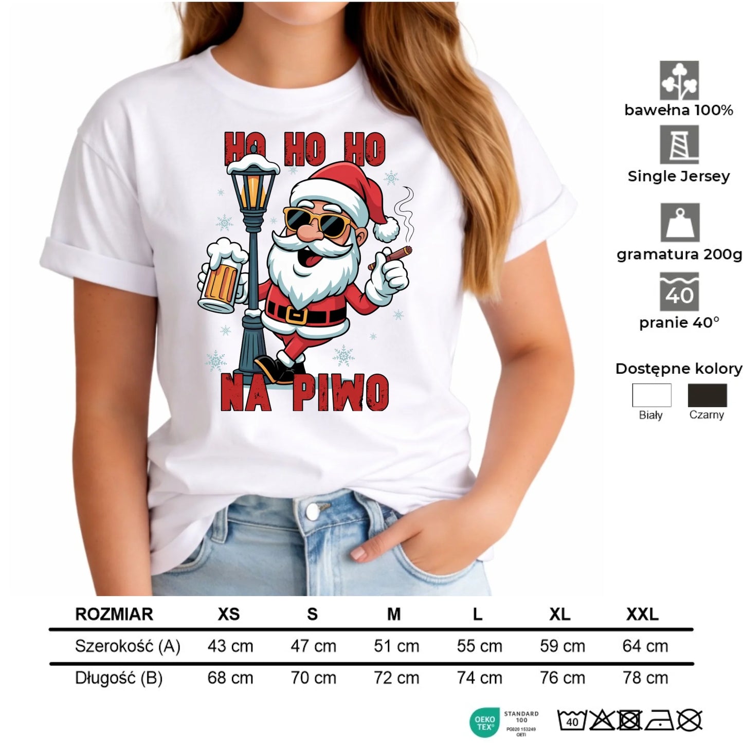 Koszulka damska świąteczna - Mikołaj Ho ho ho na piwo BN64 - StoryCups.pl