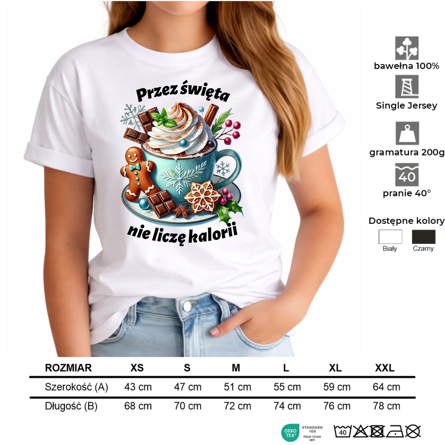 Koszulka damska świąteczna - Przez święta nie liczę kalorii BN31 - StoryCups.pl