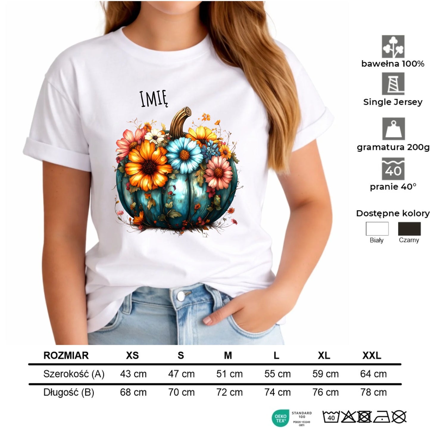Koszulka damska jesienna - Kwiatowa dynia - personalizowana JS27 - StoryCups.pl