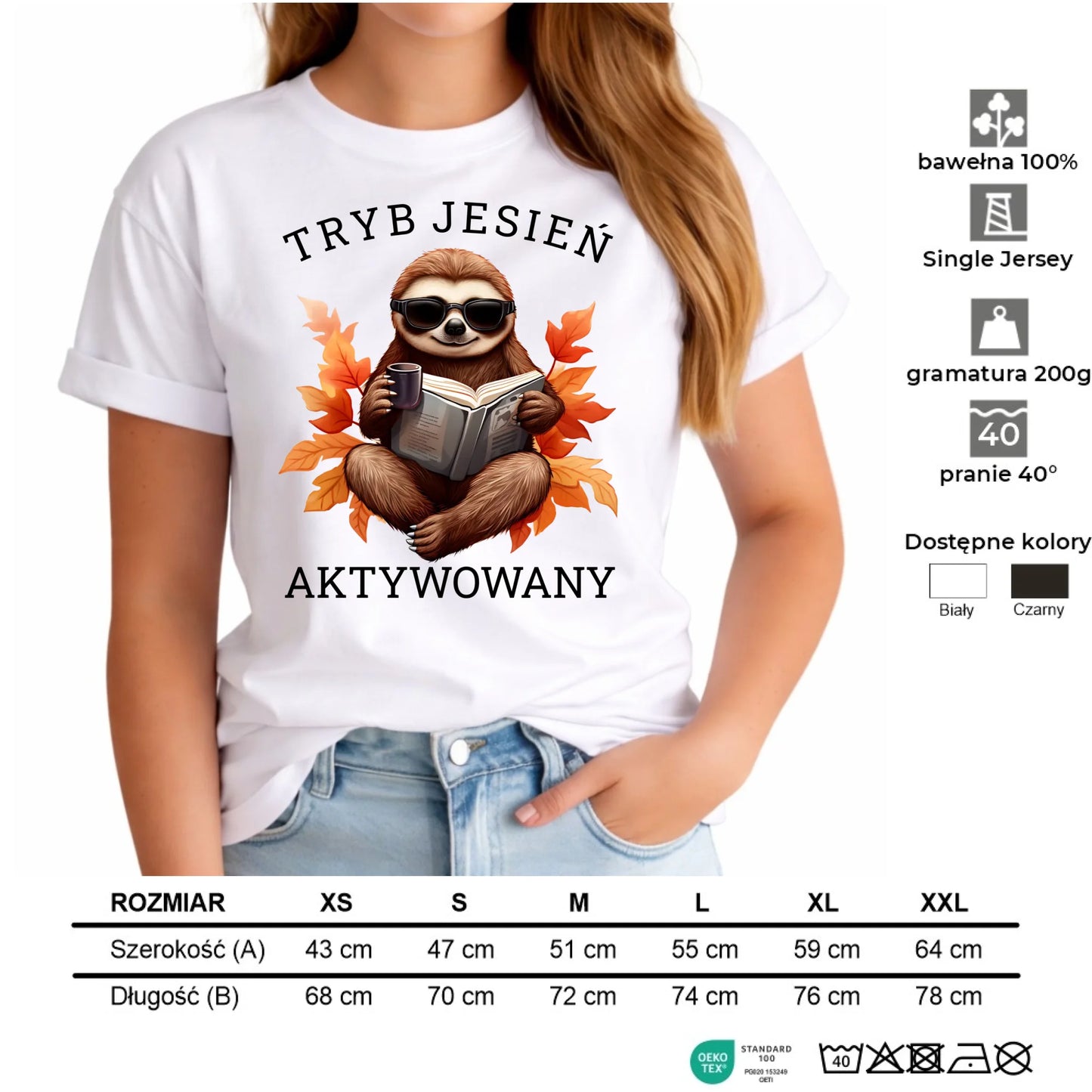 Koszulka damska jesienna - Leniwiec - Tryb jesień aktywowany JS23 - StoryCups.pl