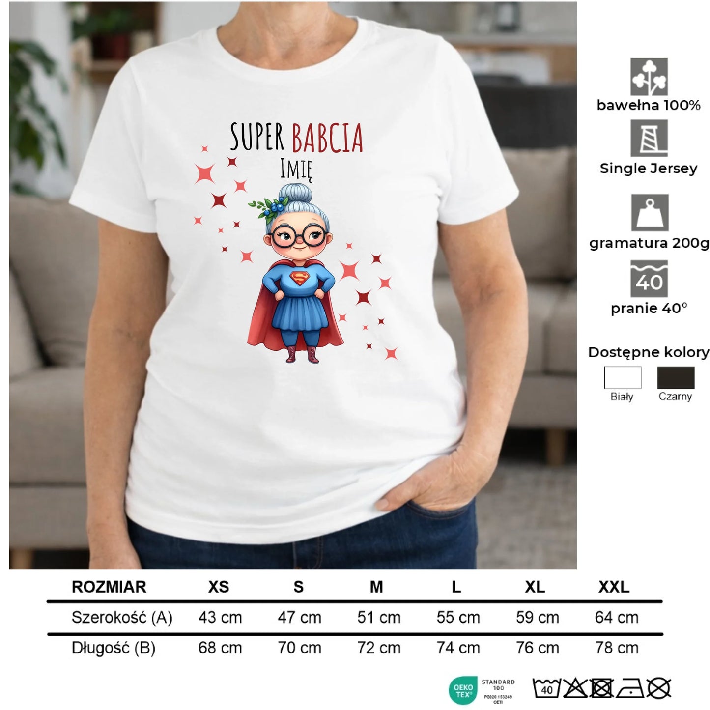 Koszulka dla babci - Super Babcia - personalizowana B02 - StoryCups.pl