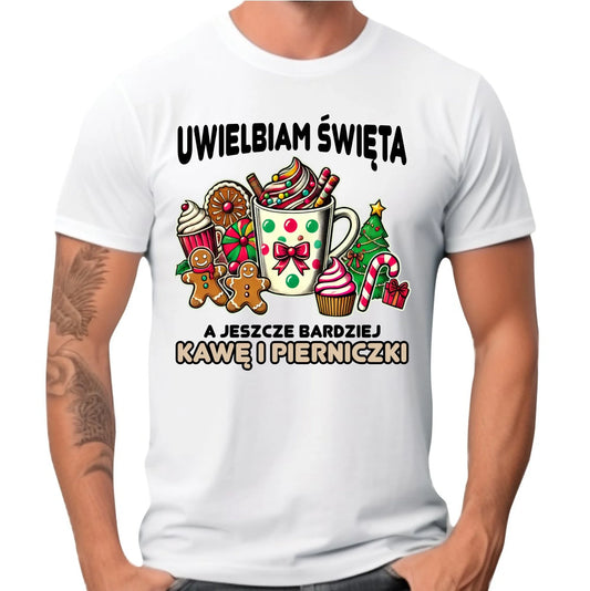 Koszulka męska świąteczna - Uwielbiam święta kawę i pierniczki BN47