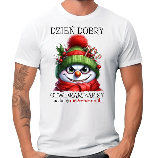 Koszulka męska świąteczna - Niegrzeczny bałwan - Dzień dobry otwieram zapisy na listę BN121