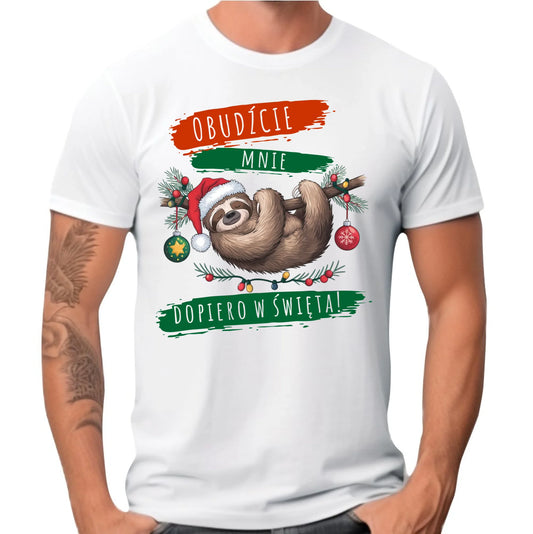 Koszulka męska świąteczna - Leniwiec - Obudźcie mnie dopiero w święta BN02