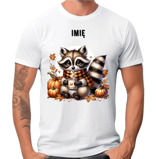 Koszulka męska jesienna – Szop z kawą i dyniami - personalizowana JS16