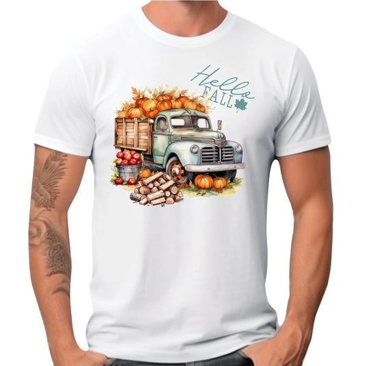 Koszulka męska jesienna – Hello Fall ciężarówka z dyniami JS08