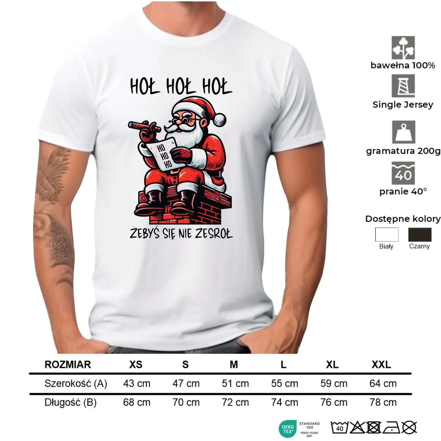 Koszulka męska świąteczna - Śmieszny prezent na Mikołaja - Hoł hoł hoł żebyś się nie zesroł BN156