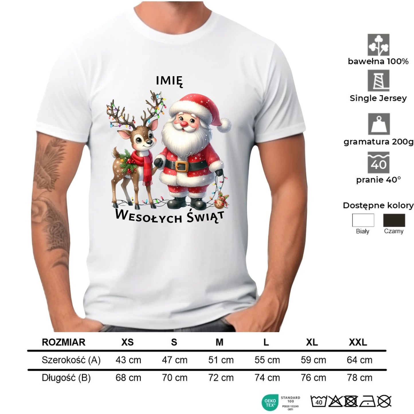 Koszulka męska świąteczna - Mikołaj z reniferem - personalizowana BN09