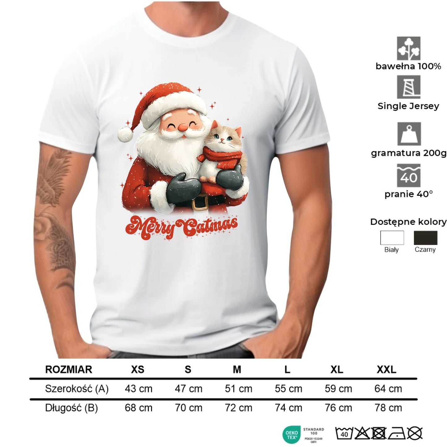 Koszulka męska świąteczna - Z kotem Merry Catmas BN38