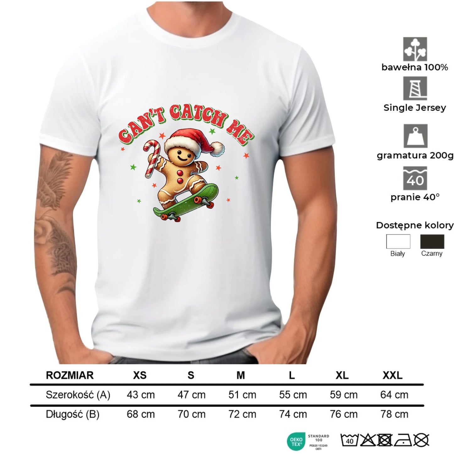 Koszulka męska świąteczna - Piernik na deskorolce Can't catch me BN45