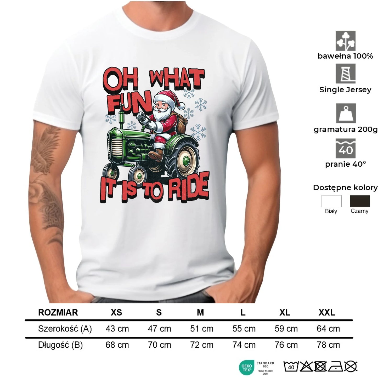 Koszulka męska świąteczna - Mikołaj na traktorze - Oh what fun BN48