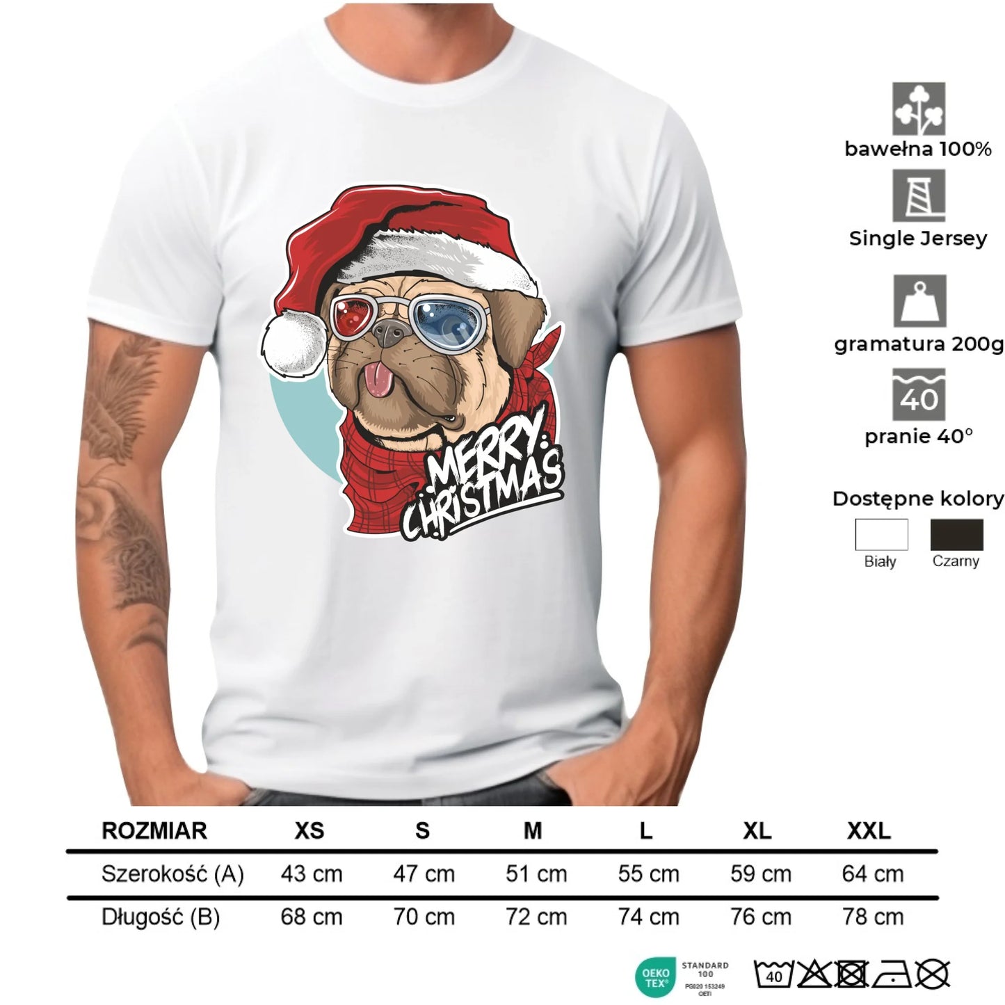 Koszulka męska świąteczna - Mops Merry Christmas BN62