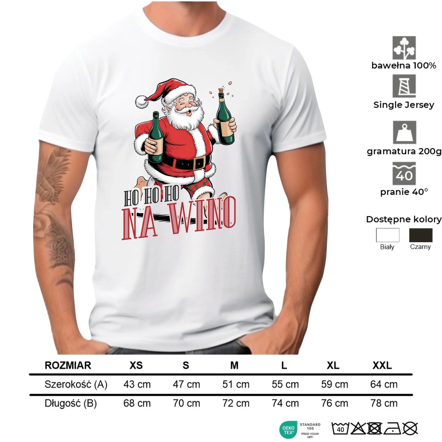 Koszulka męska świąteczna - Mikołaj Ho ho ho na wino BN61