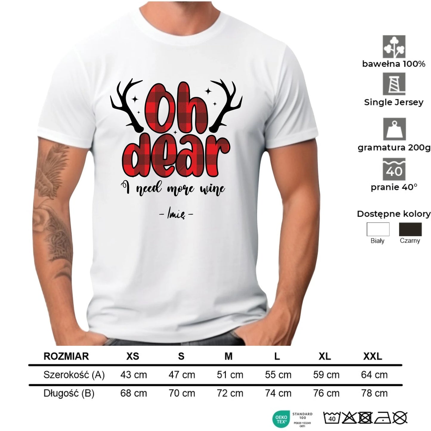 Koszulka męska świąteczna - Oh dear I need more wine - personalizowana BN63