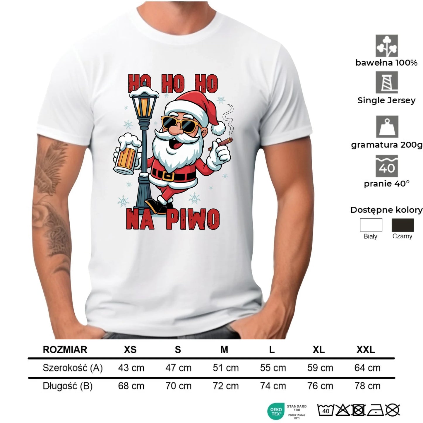 Koszulka męska świąteczna - Mikołaj Ho ho ho na piwo BN64