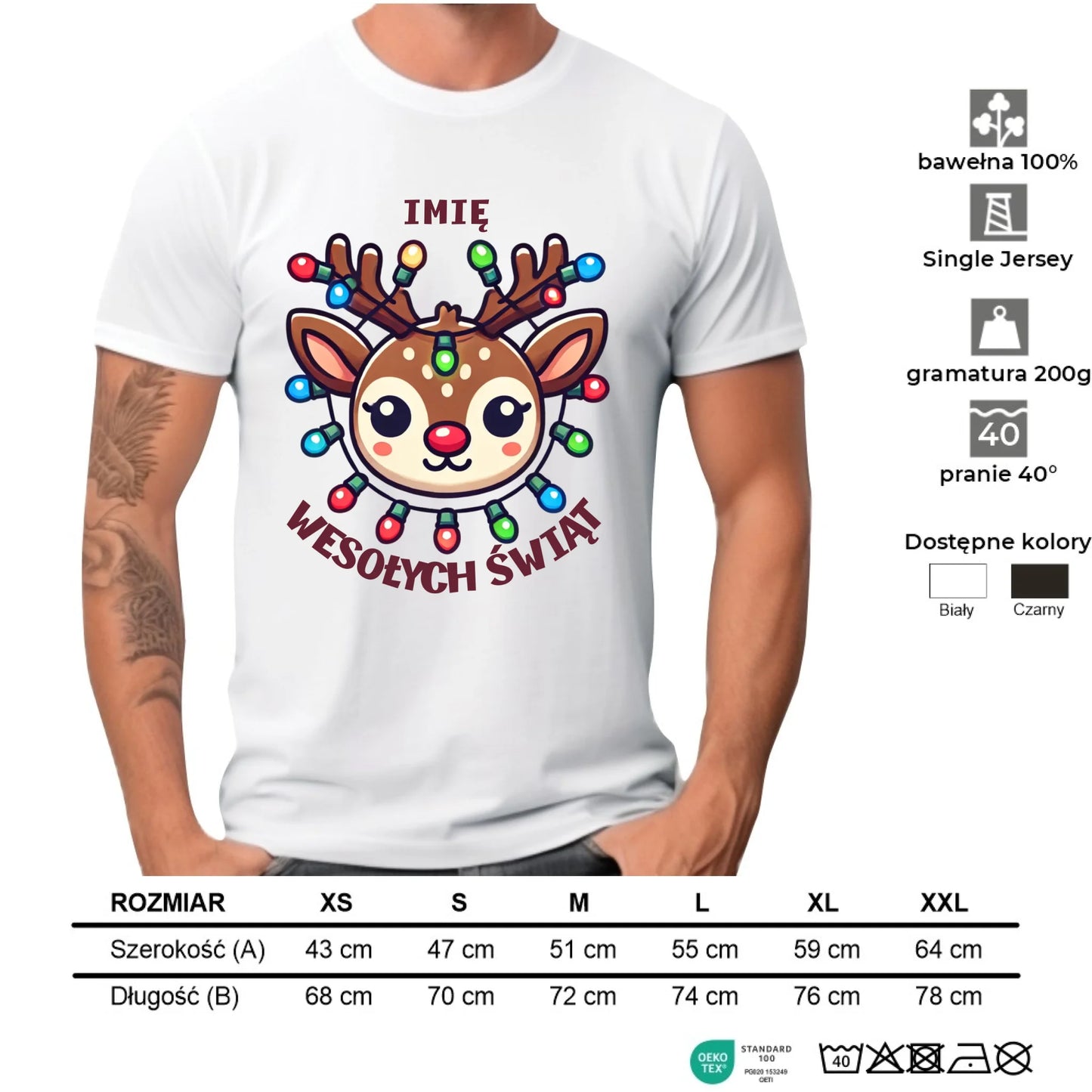 Koszulka męska świąteczna - Renifer Wesołych Świąt - personalizowana BN72