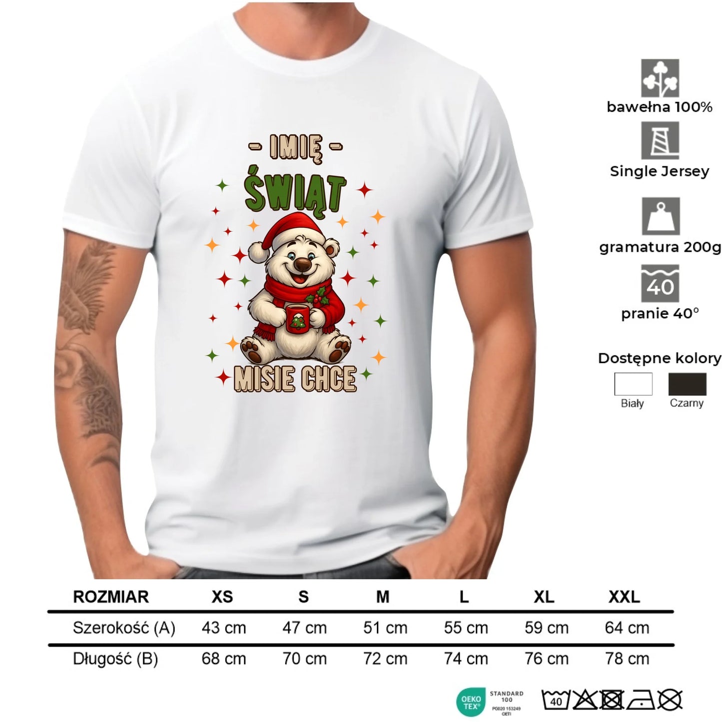 Koszulka męska świąteczna - Misiek Świąt misie chce - personalizowana BN86