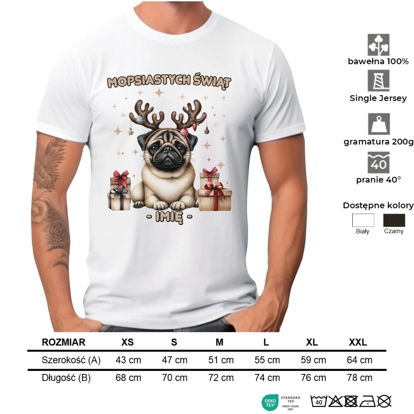 Koszulka męska świąteczna - Mops Mopsiastych świąt - personalizowana BN91