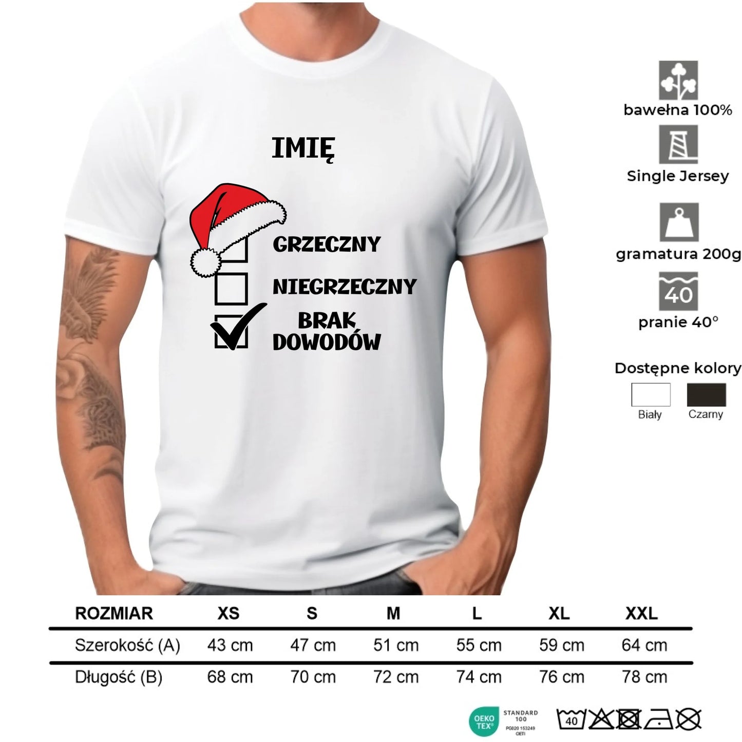 Koszulka męska świąteczna - Grzeczny niegrzeczny brak dowodów - personalizowana BN99